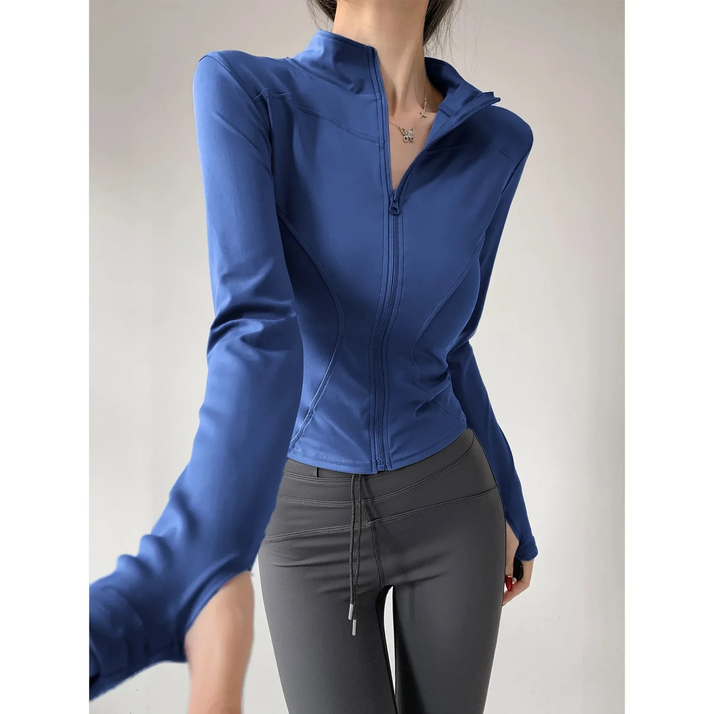 Women's Slim-Fit Zip-Up Yoga Jacket – Long Sleeve Athletic Running Coat