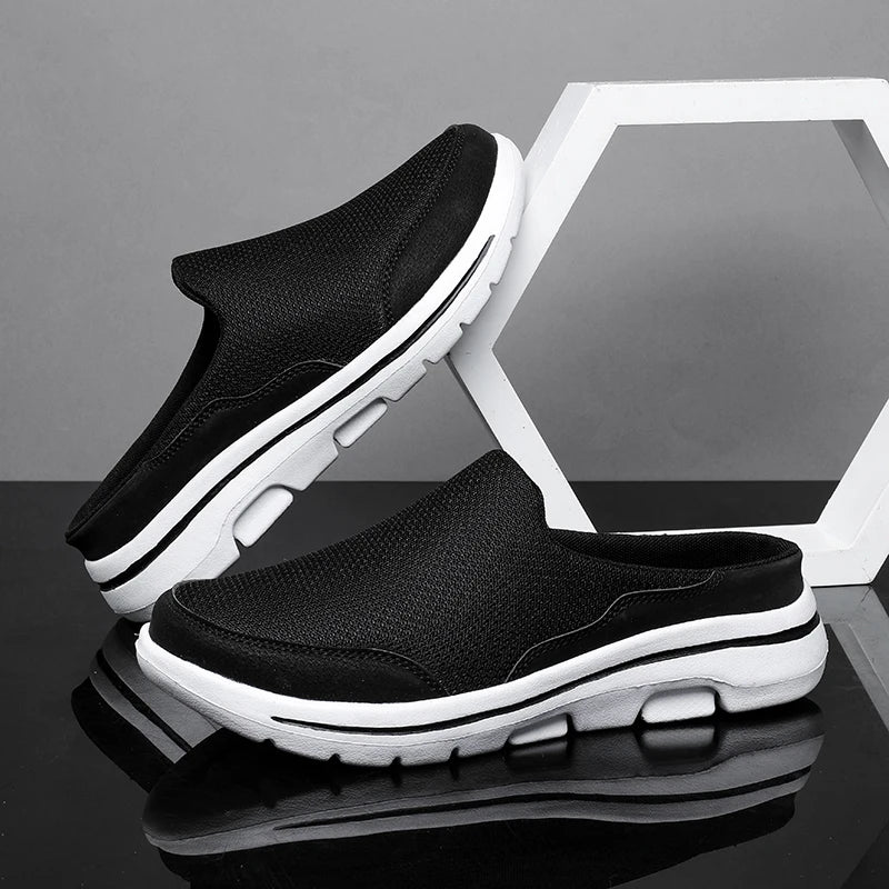 Men's Breathable Mesh Slip-On Mules – Thick Sole Indoor Outdoor Slides
