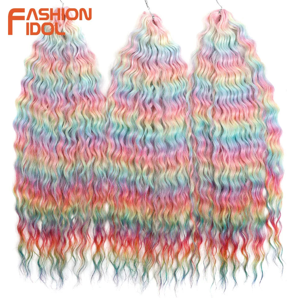 Idol 300g 22 Inch Ariel Curl Hair Water Wave Twist Crochet Synthetic Ombre Rainbow Color Braiding