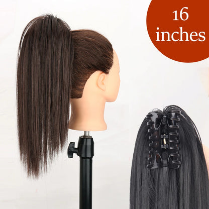 Synthetic Long Straight Claw Clip Ponytail Hair Extensions 24inch Heat Resistant Pony Tail Piece