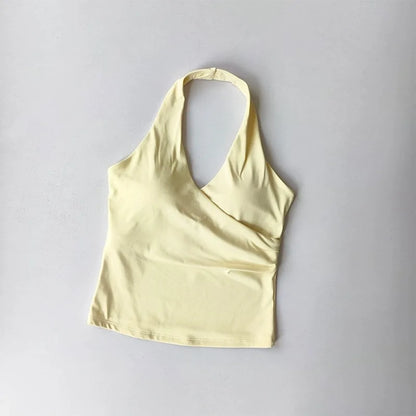 Women's Halter Neck Yoga Sports Bra – V-Neck Fitness Crop Top
