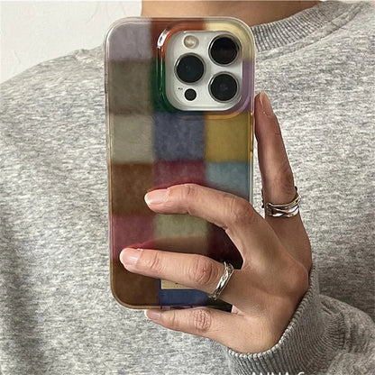 Cute Dopamine Color Block Match Plaid Clear Case Iphone 17 16 15 14 13 12 11 Pro Max Xs Xr X 7 8
