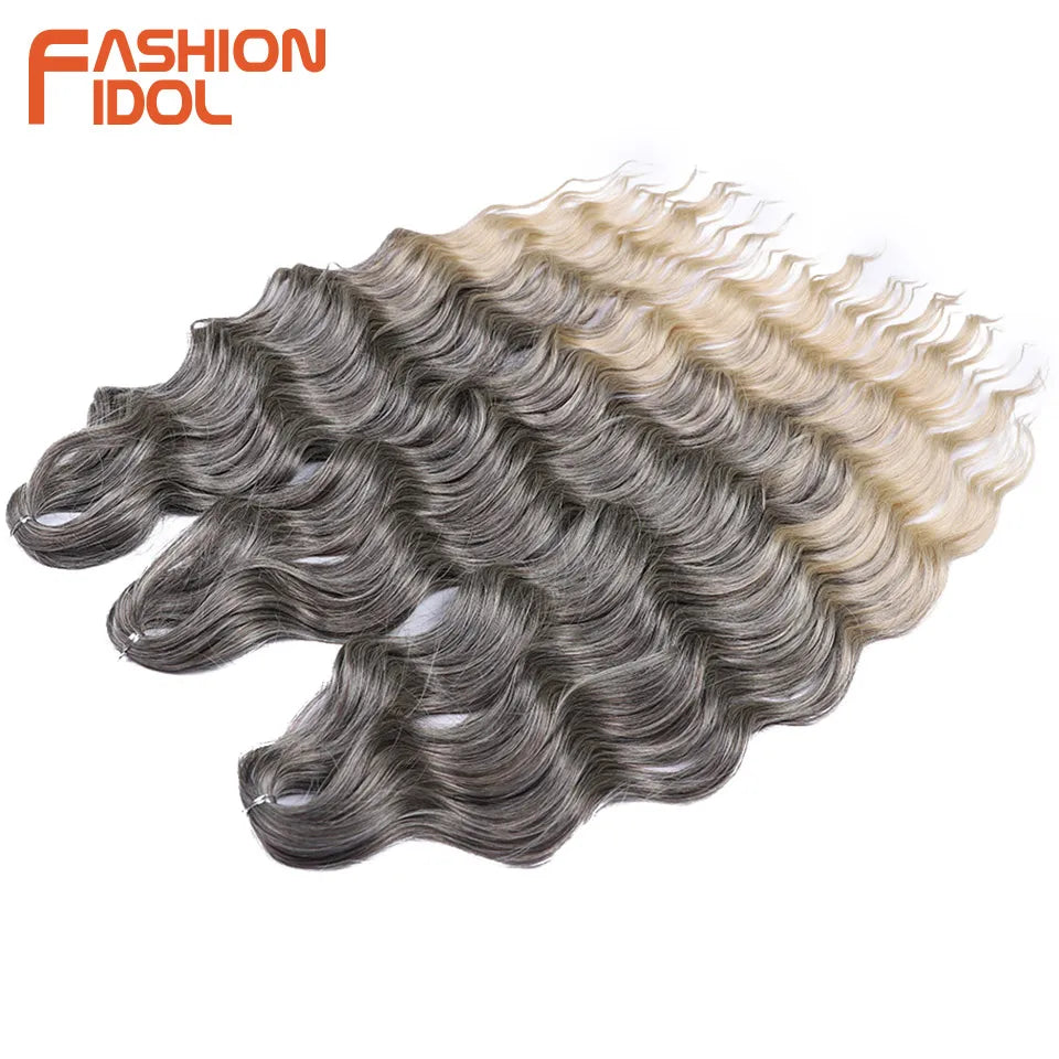 Anna 24 Inch Synthetic Hair Water Wave Braiding Extensions Ombre Blonde Deep Afro Curl Twist Crochet