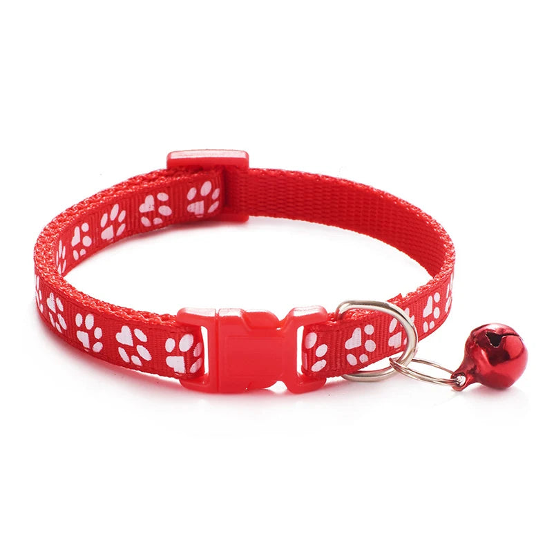 Cat & Dog Bell Collar with Paw Print – Adjustable
