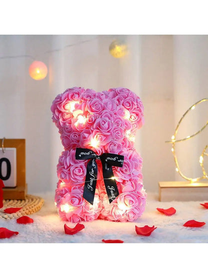 Rose Teddy Bear with LED Lights Artificial Flower Gift