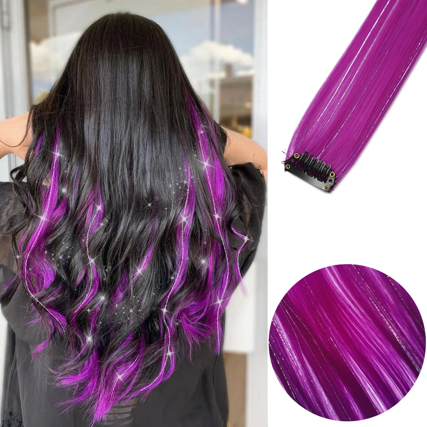 Clip Hair Extensions 6pcs Pack Colored Party Highlights 22 Inches Multi-Colors Straight Hair
