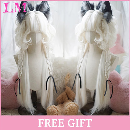 Lm Cosplay Wig Bangs Synthetic Straight Hair 24 Inch Long Heat-Resistant Pink Women