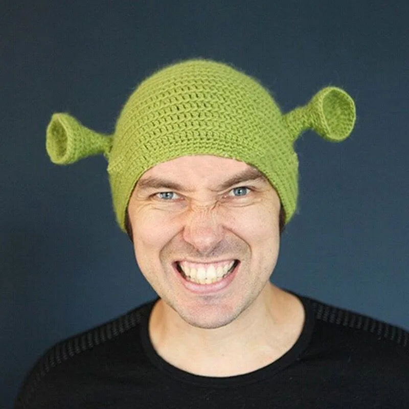 Funny Shrek Knit Beanie – Novelty Monster Ears Winter Hat for Adults & Kids