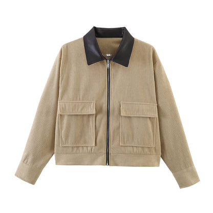 Women's Casual Corduroy Zip-Up Jacket with Pockets