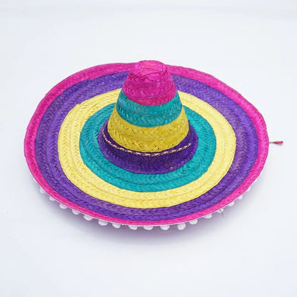 Colorful Mexican Sombrero – Wide Brim Straw Party Hat for Men & Women