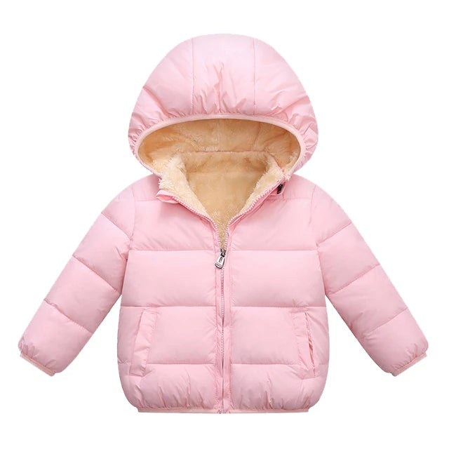 Kids Winter Hooded Puffer Jacket – Thick Fleece-Lined Coat for Boys & Girls