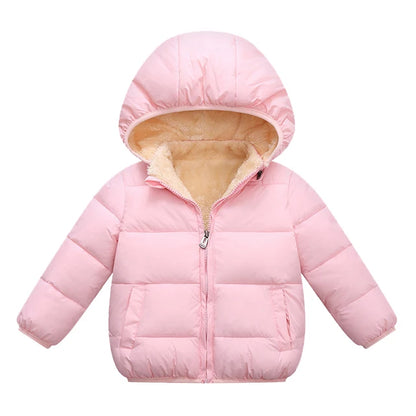 Kids Winter Hooded Puffer Jacket – Thick Fleece-Lined Coat for Boys & Girls