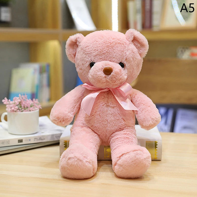 Colorful Teddy Bear Plush Toy with Bow – Soft Stuffed Animal Gift