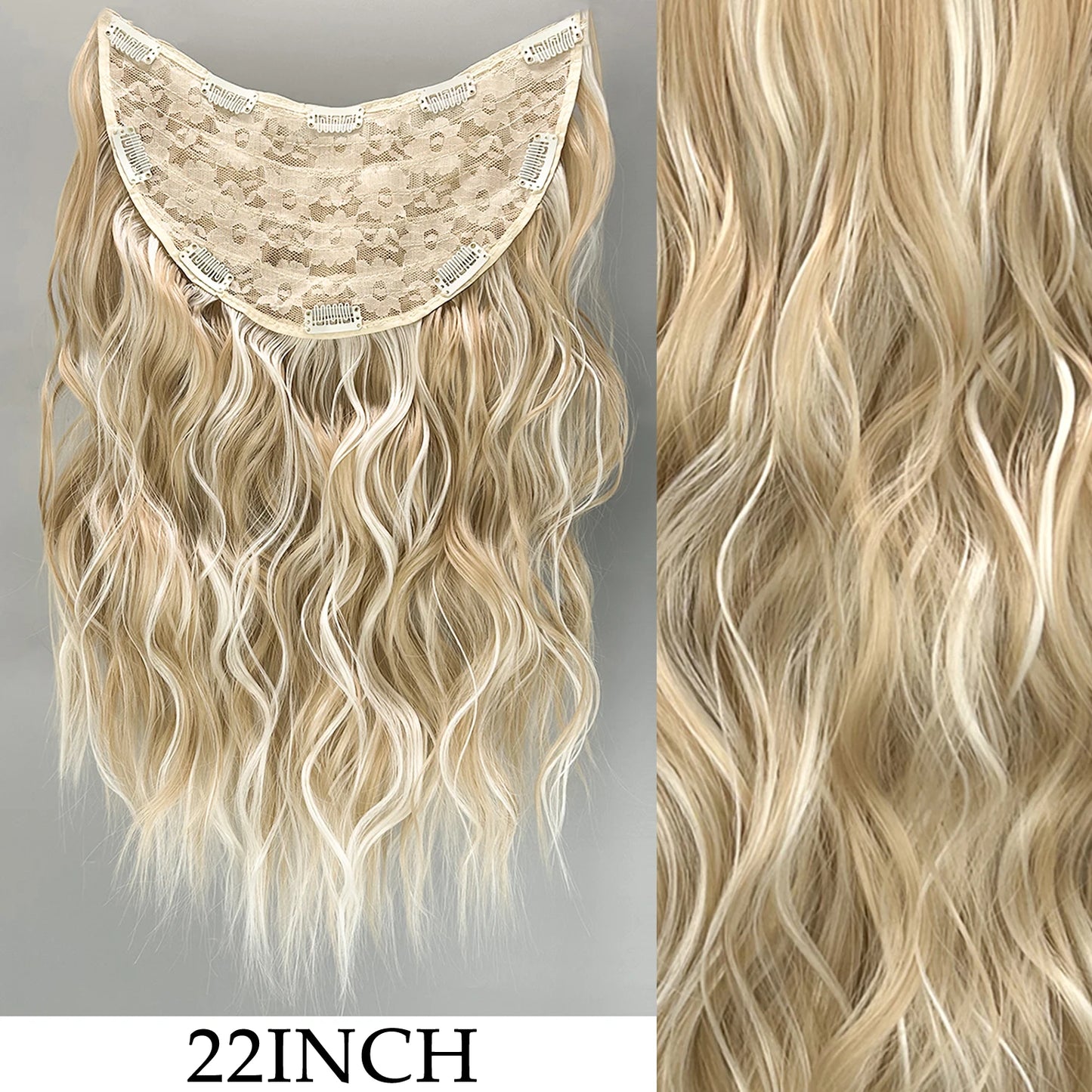 Clip-In Hair Extensions 7pcs 16 Clips Wavy Synthetic 24 Inch
