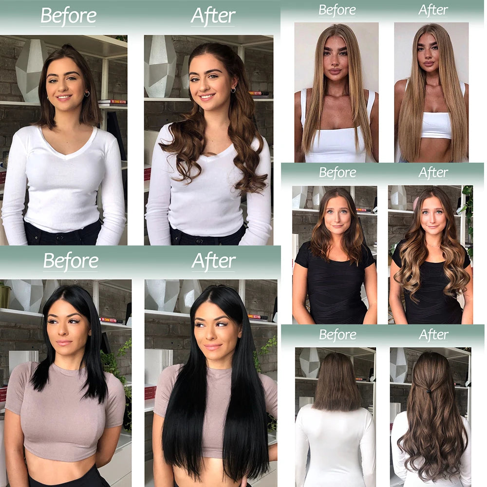 No Clips Natural Hair Extension Synthatic Artificial Long Straight Hairpiece Blonde Black Mixed