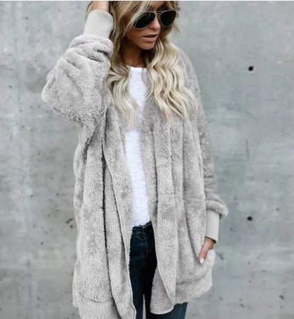 Women's Fleece Hooded Cardigan Coat – Warm Plush Jacket