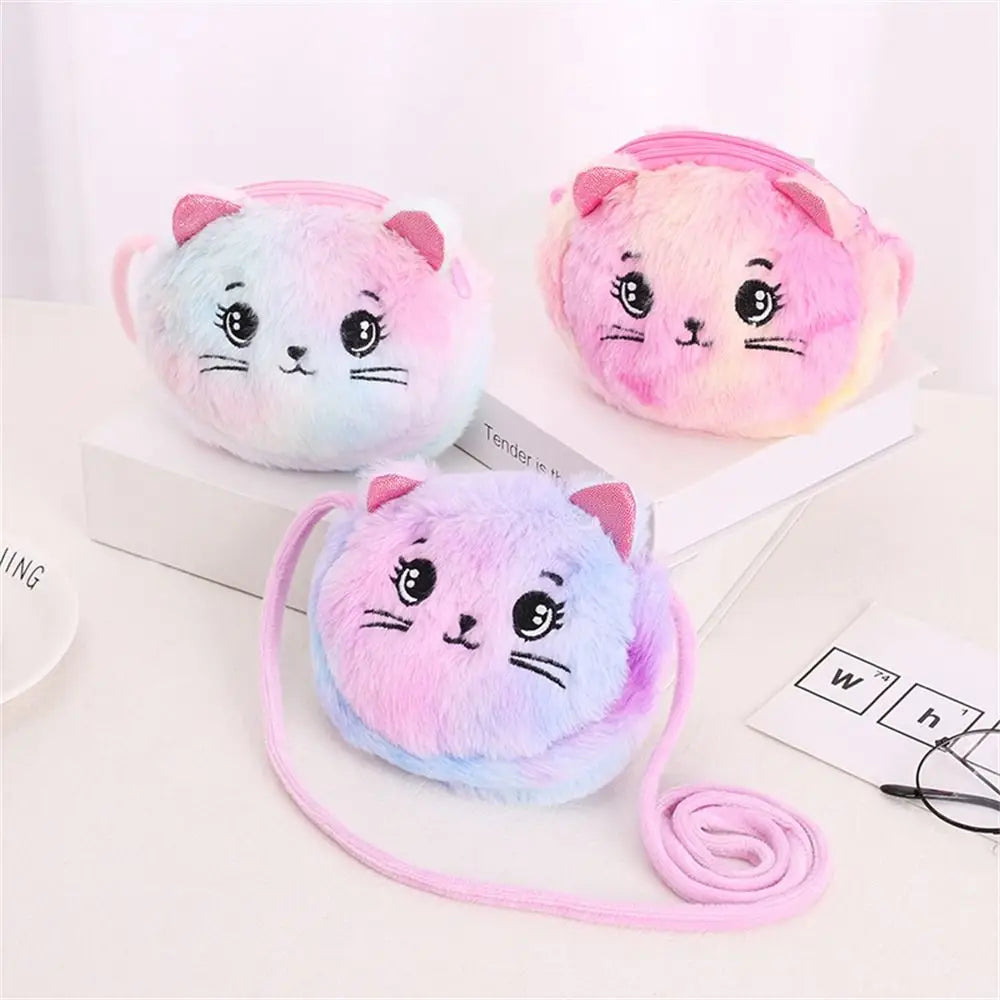 Kids Cute Cat Plush Crossbody Bag – Rainbow Mini Purse
