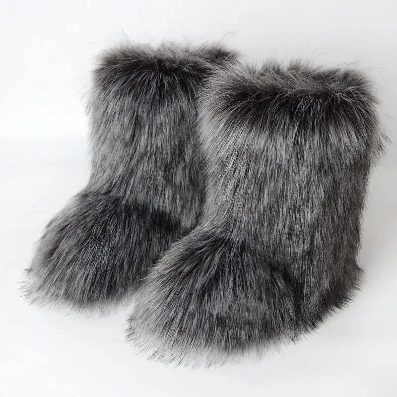 Faux Fur Snow Boots for Women – Fluffy Plush Winter Footwear