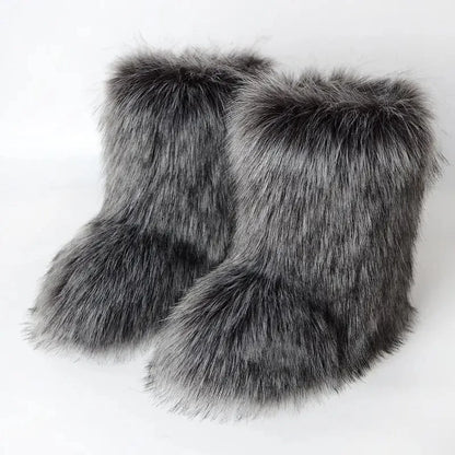 Faux Fur Snow Boots for Women – Fluffy Plush Winter Footwear