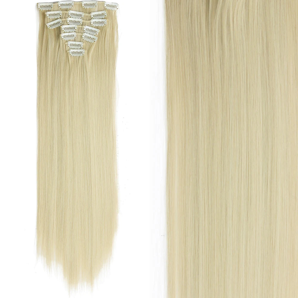 Clip-In Hair Extensions 7pcs 16 Clips Wavy Synthetic 24 Inch