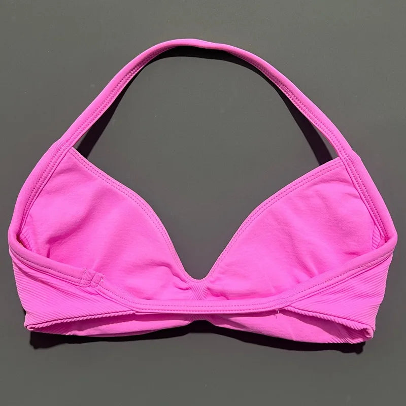 Seamless Halter Sports Bra – Women's Push-Up Gym Bra