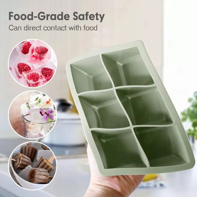 Silicone Ice Cube Tray with Lid – 6-Cavity, Food Grade