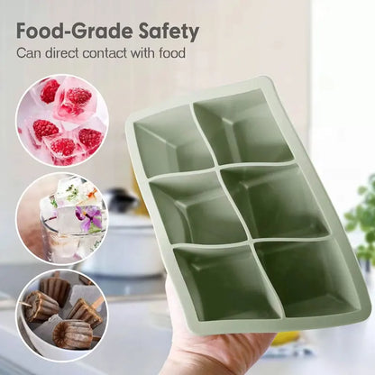 Silicone Ice Cube Tray with Lid – 6-Cavity, Food Grade