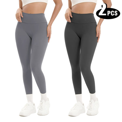 2-Pack Women's High Waist Yoga Leggings with Side Lace-Up Cutout