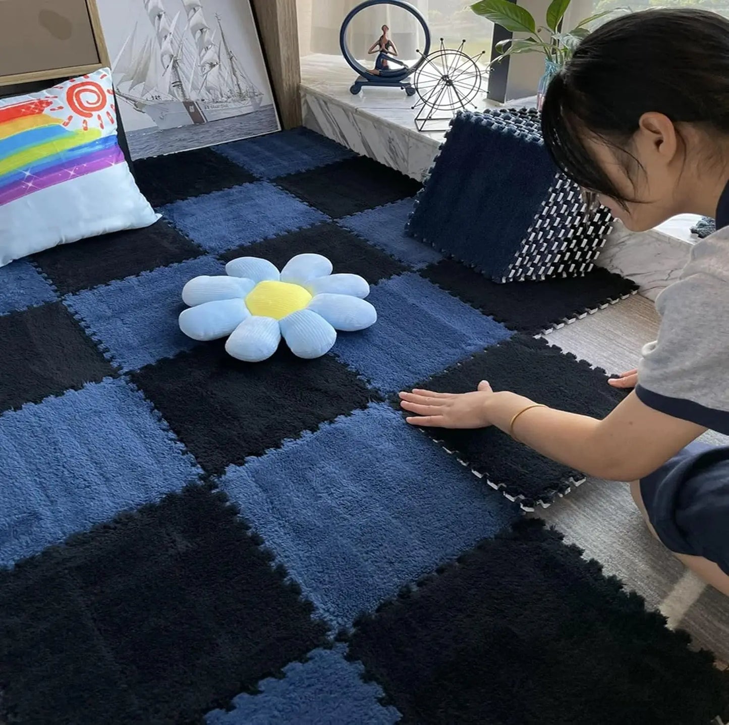Interlocking Foam Floor Tiles Plush Puzzle Play Mat 10pcs 11.8x11.8in