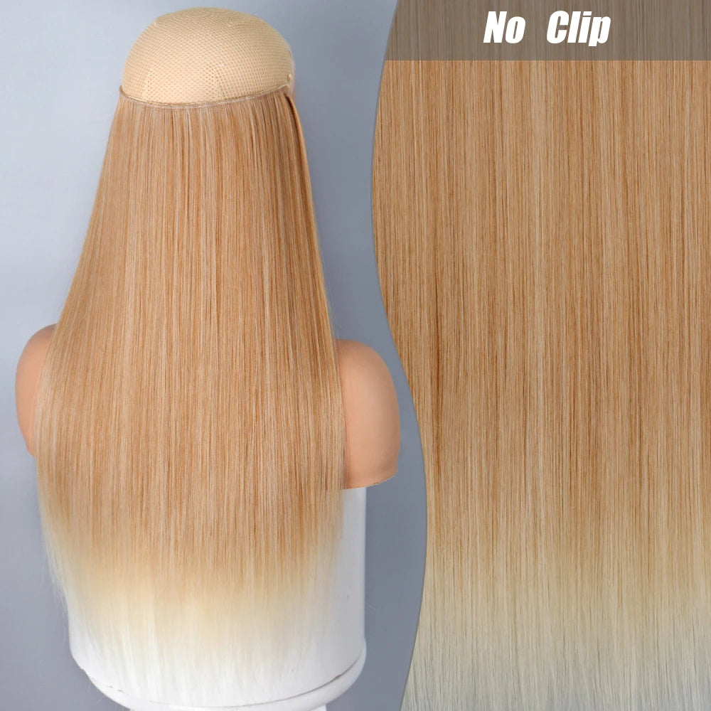 No Clips Natural Hair Extension Synthatic Artificial Long Straight Hairpiece Blonde Black Mixed