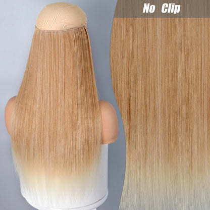 No Clips Natural Hair Extension Synthatic Artificial Long Straight Hairpiece Blonde Black Mixed