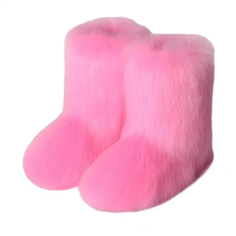 Faux Fur Snow Boots for Women – Fluffy Plush Winter Footwear