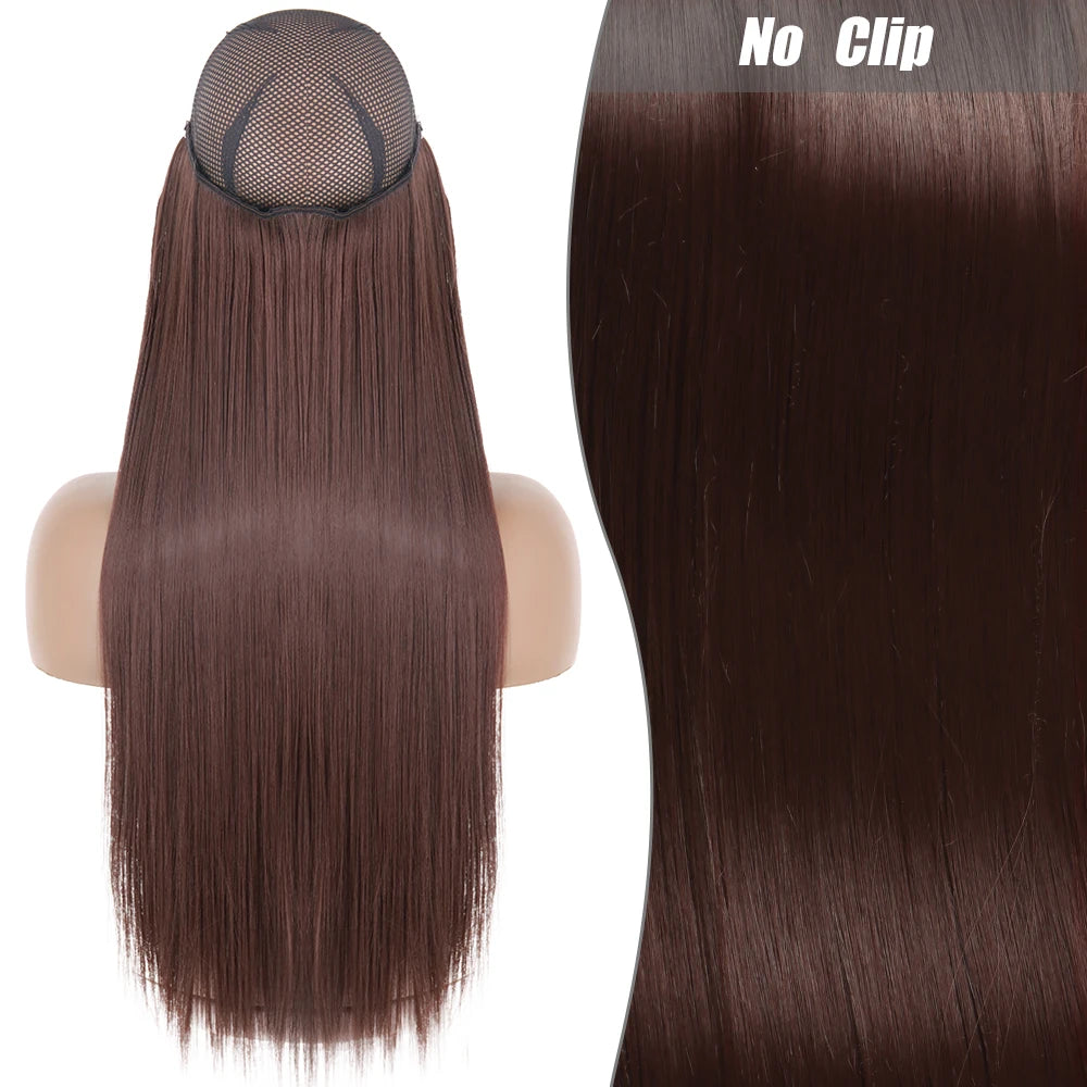 No Clips Natural Hair Extension Synthatic Artificial Long Straight Hairpiece Blonde Black Mixed