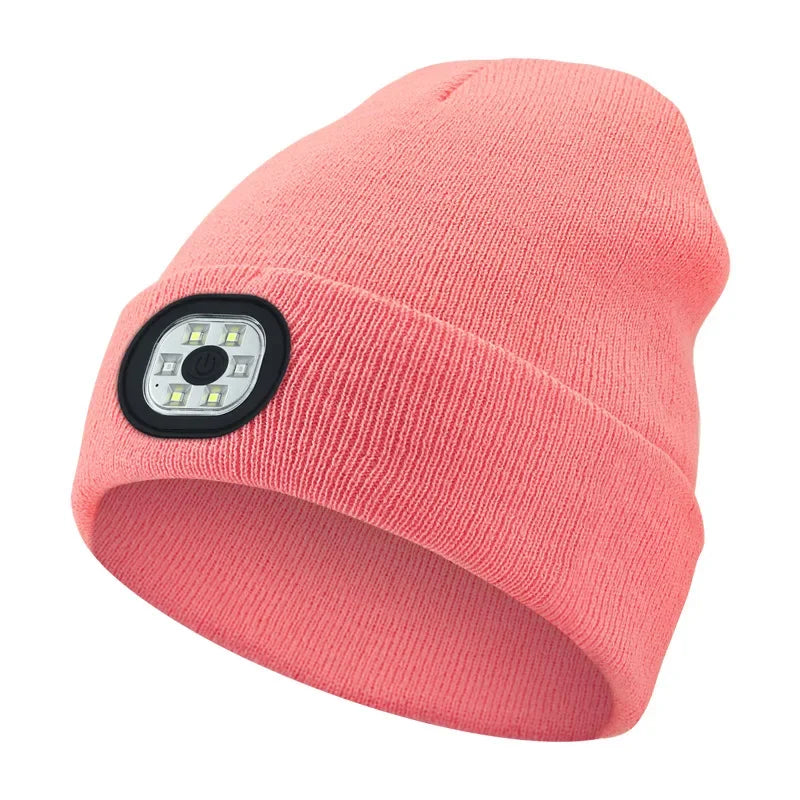 LED Beanie Hat with Headlamp – USB Rechargeable Winter Knit Cap