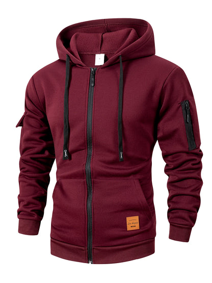Men's Zip-Up Hoodie Sweatshirt – Slim Fit with Sleeve Pocket