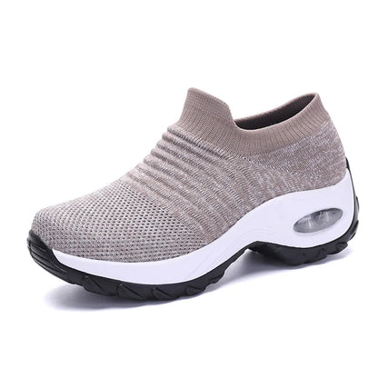 Women's Slip-On Platform Sneakers – Breathable Knit Walking Shoes