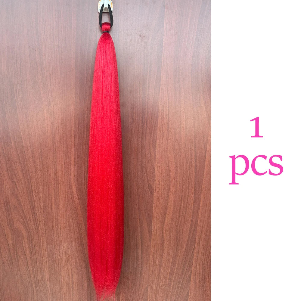 Synthetic Colorful Ponytail Extension 2pcs Long Straight Diy Braided Pony Tail Hairpiece Rubber Band