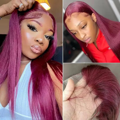 Burgundy 99J Straight HD Lace Front Wig 13x4/13x6 Human Hair