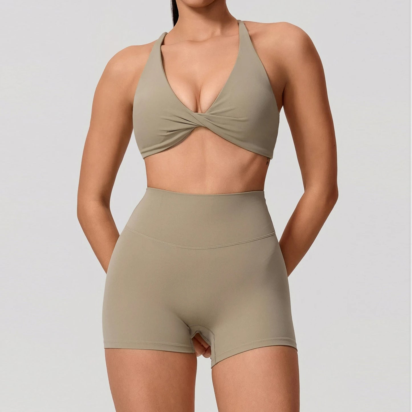 Women's 2-Piece Yoga Set – Long Sleeve Crop Top & Shorts