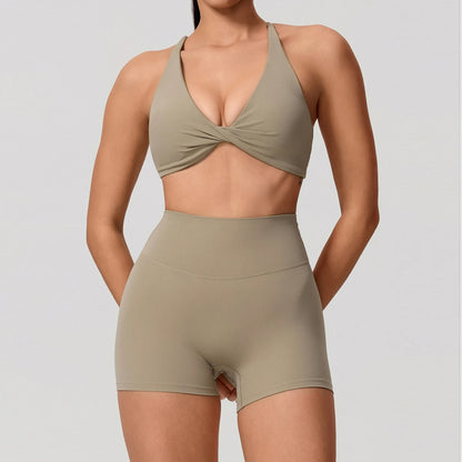 Women's 2-Piece Yoga Set – Long Sleeve Crop Top & Shorts