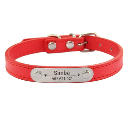 Personalized Dog Collar with Engraved ID Nameplate – PU Leather