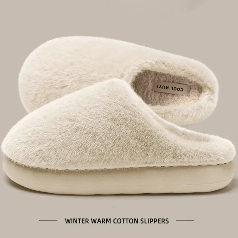Faux Fur Slippers – Women's Warm Plush House Shoes with Non-Slip Sole