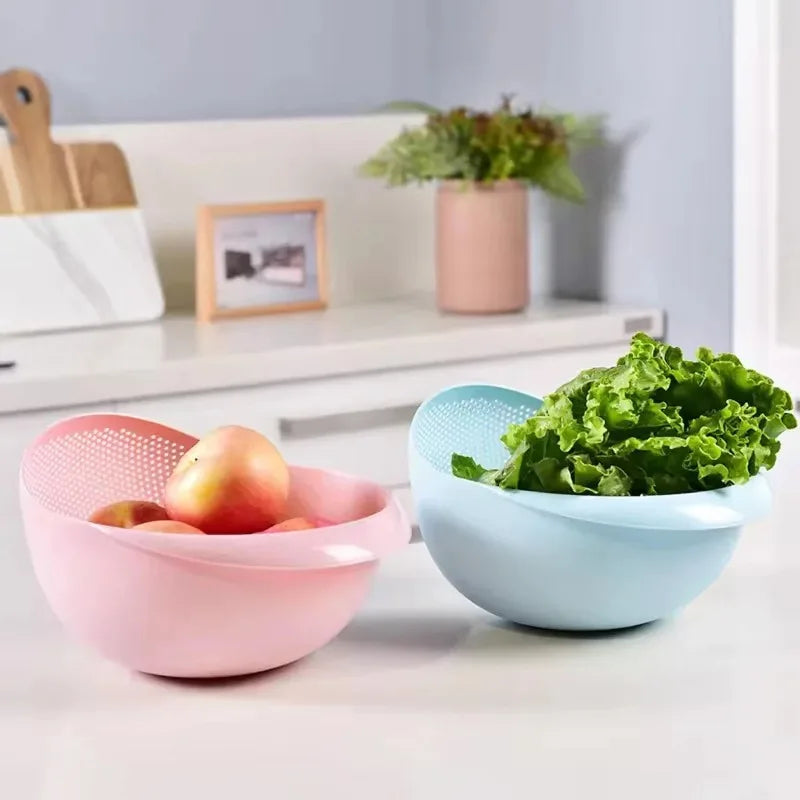 1pc- Silicone Colander Rice Bowl Drain Basket Fruit Washing Handle Home Kitchen Organizer