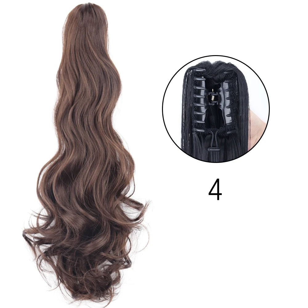 Synthetic Long Straight Claw Clip Ponytail Hair Extensions 24inch Heat Resistant Pony Tail Piece