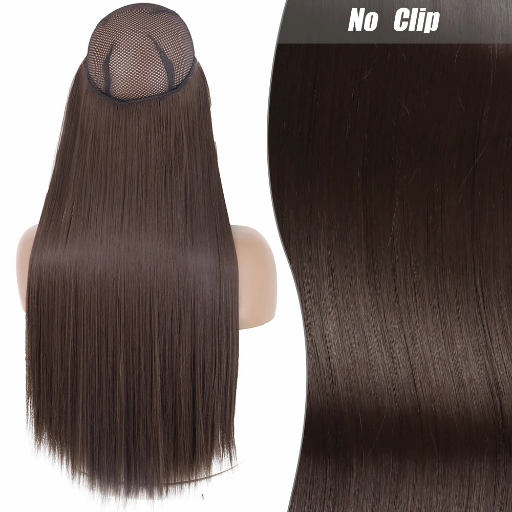 No Clips Natural Hair Extension Synthatic Artificial Long Straight Hairpiece Blonde Black Mixed