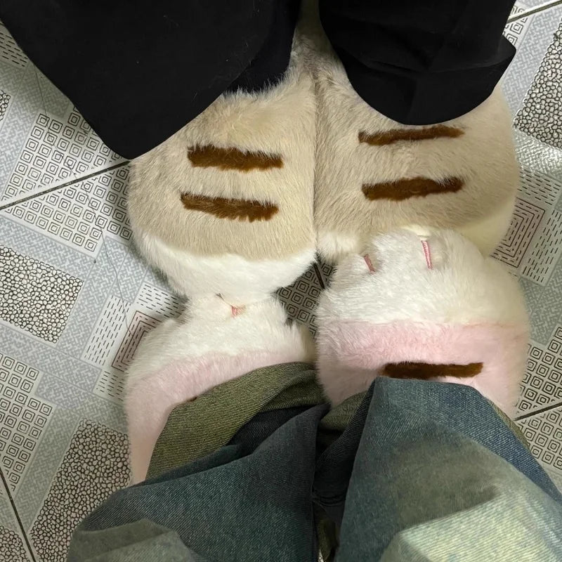 Adorable Kitty Claw Slippers Women S Home Shoes Non Slip Furry Mules Female Warm Fluffy Slides