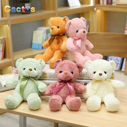 Colorful Teddy Bear Plush Toy with Bow – Soft Stuffed Animal Gift