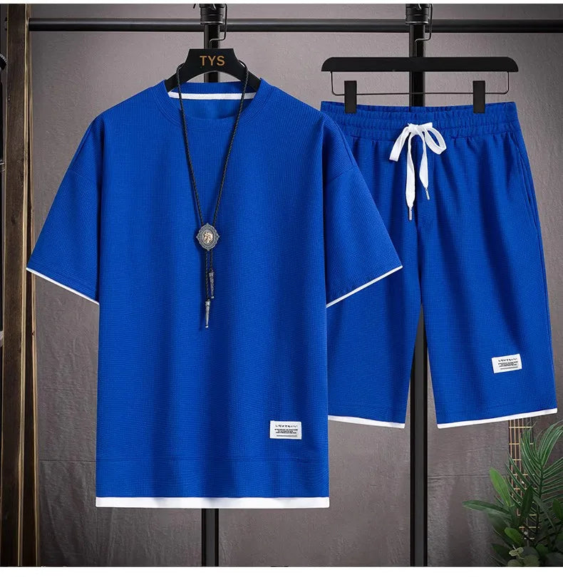 Men's Waffle Texture T-Shirt & Shorts Set
