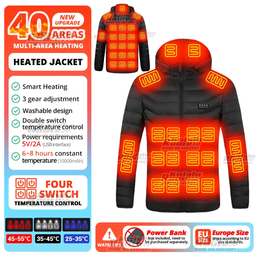 USB Electric Heated Jacket – 21 Heating Zones, 3-Gear Temperature Control