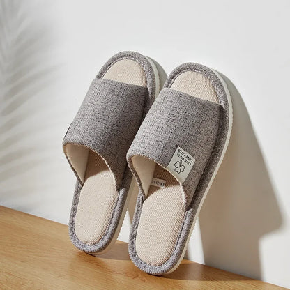 Unisex Linen Open-Toe House Slippers – Breathable Indoor Slides